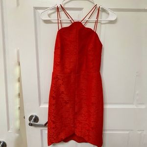TOPSHOP LACE RED SCALLOPED DRESS